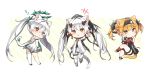  ! !! 123ab456c 1girl animal_ears animal_hands armlet black_hairband bodysuit brown_hair cat_ears cat_paws cat_tail chibi cross-shaped_pupils dress floating_hair_ornament green_eyes green_halo grey_bodysuit grey_hair hair_ornament hairband halo heterochromia highres long_hair luna:_laurel_(punishing:_gray_raven) luna:_laurel_(street_rebellion)_(punishing:_gray_raven) luna:_laurel_(wispthorn)_(punishing:_gray_raven) luna_(punishing:_gray_raven) mechanical_legs multiple_persona open_mouth orange_eyes parted_lips punishing:_gray_raven red_eyes single_bare_leg single_thighhigh spiked_armlet spiked_thighlet symbol-shaped_pupils tail thigh_strap thighhighs very_long_hair white_dress white_thighhighs 