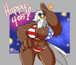  abs accipitrid accipitriform american_flag_bikini anthro avian bald_eagle beak big_breasts bikini bird breasts clothing eagle eyewear female fireworks flag_bikini gesture hand_on_hip hi_res huge_breasts looking_at_viewer muscular muscular_female salute sea_eagle solo solratic star sunglasses swimwear 