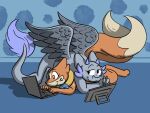  anthro buizel computer crystal_bloom dragon drawing drawing_pen drawing_tablet dumderg female generation_4_pokemon laptop laying_on_ground nintendo nude pokemon pokemon_(species) wings 