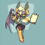  anthro bat big_breasts bigdad breasts cleavage clipboard clothed clothing eyeshadow female green_eyes hair huge_breasts makeup mammal open_mouth open_smile pen rouge_the_bat sega smile solo sonic_the_hedgehog_(series) white_hair 