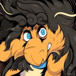  angry anthro augury_(artist) augury_(character) bovid caprine collar cross-hatching dragon dragonite flowing_hair generation_1_pokemon goat hair hatching_(art) hi_res hybrid icon long_hair male mammal nintendo pokemon pokemon_(species) shaded solo 