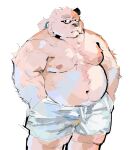  absurd_res anthro bear belly bottomwear cigarette cigarette_in_mouth clothing eyebrows fur hair hi_res leib_(tas) lifewonders male mammal navel object_in_mouth pecs polar_bear ponytail shirtless shorts simple_background smoking solo thick_eyebrows tokyo_afterschool_summoners tuokemao ursine white_background white_body white_fur 
