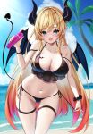  aqua_eyes ass_visible_through_thighs bikini black_bikini black_nails blonde_hair breasts cleavage demon_girl demon_tail gradient_hair highres hololive horns inari_(ambercrown) large_breasts leaning_forward long_hair looking_at_viewer lotion multicolored_hair navel open_mouth orange_hair pointy_ears side-tie_bikini_bottom smile strap_pull sunscreen swept_bangs swimsuit tail thigh_gap very_long_hair virtual_youtuber wide_hips yuzuki_choco 