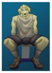  absurd_res anthro big_breasts big_bulge blue_eyes bodily_fluids body_hair breasts bulge canid canine canis clothed clothing dana_(vulprofox) digital_media_(artwork) domestic_dog footwear fur hair hi_res huge_bulge legwear looking_at_viewer male mammal muscular muscular_anthro muscular_male musk nabotart nipples pecs simple_background socks solo topwear underwear vintage 