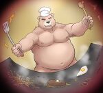  2023 anthro bear belly big_belly black_nose chef_hat clothing cooking hat headgear headwear hi_res humanoid_hands kemono male mammal moobs mtflying30371 navel nipples overweight overweight_male solo 