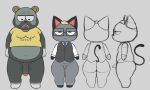  5:3 animal_crossing anthro balls barold_(animal_crossing) bear big_butt blonde_hair bottomless bottomless_male butt clothed clothing domestic_cat dress_shirt duo eyewear facial_hair felid feline felis flaccid genitals glasses grey_body grey_skin hair heterochromia hi_res male male/male mammal necktie nintendo oppai_shirt overweight overweight_male partially_clothed penis penis_size_difference raymond_(animal_crossing) shirt thick_thighs topwear vest wide_hips zlut385 
