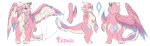  accessory anthro blue_body blue_eyes blue_fur braided_hair dragon elsprada female flower flower_in_hair fur hair hair_accessory hi_res horn humanoid long_hair long_tail model_sheet pink_body pink_fur pink_hair plant solo tail thick_tail white_body white_fur wings 