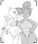  2023 4_fingers anthro beehive_(hairstyle) bent_arm big_breasts bikini biped black_and_white breast_size_difference breasts bruma bulging_breasts camera_view chest_tuft claws clothed clothed_anthro clothed_female clothing countershade_torso countershading curved_eyebrows curvy_figure dark_body dark_fur dbaru digital_drawing_(artwork) digital_media_(artwork) duo el_arca eyebrows eyelashes eyelids eyeshadow felid female finger_claws fingers fur fur_tuft glistening glistening_eyelids hair hand_on_another&#039;s_back hand_on_back hand_on_hip hand_on_own_hip hi_res humanoid_hands iris leaning leaning_aside lidded_eyes lion looking_at_viewer makeup mammal monochrome navel no_pupils pantherine panthy pose round_ears short_hair side-tie_bikini side-tie_clothing side_cut sketch skimpy skimpy_bikini skimpy_swimwear sling_bikini small_nose smile smiling_at_viewer standing string_bikini swimwear tail tail_tuft thick_thighs thin_eyebrows three-quarter_view tuft 