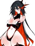  1girl black_hair black_thighhighs blue_eyes blush breasts elbow_gloves gloves highres kill_la_kill large_breasts long_hair looking_at_viewer matoi_ryuuko navel simple_background solo thighhighs usa37107692 white_background 