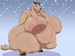  &lt;3 2022 aldgoat anthro areola belly big_areola big_belly big_breasts breasts crouching dizzyknight ell_(character) female final_fantasy final_fantasy_xiv floppy_ears fur hi_res hooves horn huge_breasts jewelry looking_at_viewer mammal narrowed_eyes necklace nipples nude pink_areola pink_nipples pregnant purple_eyes signature solo square_enix tan_body tan_fur thick_thighs 