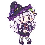  1girl :d black_capelet black_gloves black_headwear black_skirt blunt_bangs bow brooch capelet chibi cropped_shirt frilled_ribbon frills full_body gloves grey_hair hair_bun hand_up hat hexagram_hair_ornament hololive jewelry jitome long_hair looking_to_the_side midriff murasaki_shion navel official_art ojou-sama_pose open_mouth pinstripe_pattern pinstripe_shirt red_bow red_ribbon ribbon shirt single_side_bun skirt smile solo star_brooch striped striped_shirt transparent_background vertical-striped_shirt vertical_stripes virtual_youtuber witch_hat |_| 