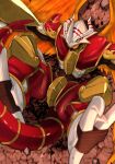  anthro armor bandai_namco blue_eyes burninggreymon claws digimon digimon_(species) digimon_frontier headgear helmet hi_res male red_body solo takedaconomi2 wings 