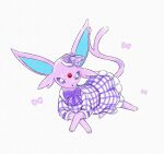  ambiguous_gender bow_ribbon checkered_style_espeon clothed clothed_feral clothing crossed_arms dress eeveelution espeon feral generation_2_pokemon hat headgear headwear hi_res holowear_(pokemon) lying mera_melon00003 nintendo pink_body pokemon pokemon_(species) pokemon_unite purple_eyes raised_tail solo tail 