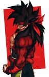  1boy absurdres armor bardock biceps black_hair body_fur broken_armor dragon_ball dragon_ball_gt dragon_ball_heroes dragon_ball_z headband highres looking_at_viewer male_focus monkey_boy monkey_tail muscular muscular_male no_nipples open_mouth pants pectorals red_fur relio_db318 saiyan saiyan_armor scar scar_on_cheek scar_on_face simple_background solo spiked_hair super_saiyan super_saiyan_4 tail veins veiny_hands wristband 