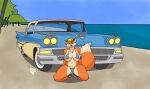  anthro big_breasts breasts canid canine clothed clothing delta_dewitt detailed_background digital_media_(artwork) female ford fox fur hair mammal smile solo vehicle 