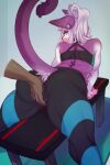  anthro buxbi clothing domestic_cat felid feline felis female fingering fur hi_res looking_at_viewer looking_back looking_back_at_viewer mammal panties purple_body purple_fur raised_tail tail underwear vaginal vaginal_fingering 