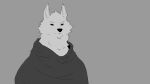  2023 animated anthro arm_wraps black_nose black_sclera canid canine canis cloak clothed clothing death_(puss_in_boots) digital_media_(artwork) dreamworks facial_tuft fangs flexing flexing_bicep fur grey_background grey_body grey_fur grin hi_res male mammal monochrome murizy muscular muscular_anthro muscular_male narrowed_eyebrows puss_in_boots_(film) puss_in_boots_the_last_wish simple_background sketch smile solo standing teeth tuft wolf wraps 