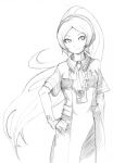  1girl chou_shittou_caduceus dress graphite_(medium) greyscale highres lanyard long_hair monochrome ponytail suiran_(suiran2822) tonegawa_anju traditional_media 