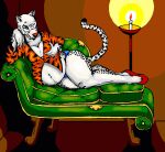  anthro belly big_breasts breasts candle clothing danellz digital_media_(artwork) fainting_couch felid female footwear fur furniture hand_on_breast leopard mammal navel pantherine panties pregnant shoes solo spots spotted_body spotted_fur topwear underwear white_body white_fur 