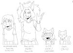  anthro breasts clothed clothing cuteosphere digital_media_(artwork) domestic_cat ear_piercing english_text felid feline felis female feral fur group hair human humanoid mammal megafauna open_mouth piercing simple_background smile text white_background 
