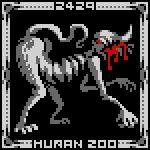  16-bit 1:1 1_horn 4_fingers 4_toes all_fours ambiguous_gender black_background blood bodily_fluids border butt curved_horn digital_media_(artwork) eating eating_flesh english_text facial_horn feet fingers grey_border grey_text horn horned_humanoid humanoid kiyohimefuck nose_horn nude nude_ambiguous nude_humanoid number partially_colored pixel_(artwork) red_eyes restricted_palette scp-2429 scp_foundation simple_background solo striped_body stripes tail tailed_humanoid text toes 