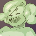  chibi eyes_closed female goo_creature green_slime hair hi_res humanoid jelly_(jellykinz) jellykinz not_furry open_mouth short_hair small_eyebrows solo translucent translucent_hair wide_smile 