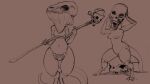  16:9 anthro bone breasts duo female genitals hi_res holding_object holding_staff kobold looking_at_viewer mask meandraco nipples non-mammal_breasts pussy reptile scalie simple_background skull skull_mask small_breasts staff thick_thighs tribal widescreen 