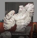  arknights blush dialogue_box drinking_alcohol first_person_view furniture hi_res hypergryph male mountain_(arknights) muscular muscular_male on_sofa sitting sitting_on_sofa sofa solo stoatallynate studio_montagne 