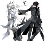  2boys black_hair coat commentary copyright_name creature_and_personification long_hair male_focus multiple_boys personification photoshop_(medium) pokemon pokemon_(creature) reshiram starshadowmagician sunglasses white_hair yara_kami_meiosei zekrom 