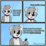  1:1 2020 3_panel_comic anthro black_eyes black_nose black_pawpads broitscody canid canine canis chest_tuft cody_(broitscody) collar comic dialogue domestic_dog floppy_ears fur grey_body grey_fur grey_hair grey_tail hair hi_res husky male mammal monotone_ears monotone_hair multicolored_body multicolored_fur nordic_sled_dog pawpads solo speech_bubble spitz tail tuft two_tone_body two_tone_fur two_tone_tail watermark white_body white_ears white_fur white_tail 