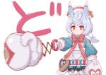  1girl animal_ears blue_bow blue_hair bow bowtie boxing_gloves expressionless genshin_impact gloves hair_ornament hat heart highres long_sleeves low_twintails nocknocktt pom_pom_(clothes) pom_pom_hair_ornament red_bow red_bowtie red_eyes sigewinne_(genshin_impact) simple_background solo twintails white_background white_gloves 