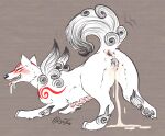  amaterasu_(okami) anus aroused bodily_fluids canid canine canis capcom cum cum_drip cum_in_pussy cum_inside digital_media_(artwork) domestic_dog dripping fan_(disambiguation) female feral gaypaw genital_fluids genitals hi_res mammal okami_(capcom) pregnant presenting pussy solo wolf 