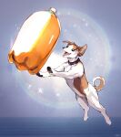  ambiguous_gender beer_keg canid canine canis collar container curled_tail digital_media_(artwork) digital_painting_(artwork) domestic_dog feral fireflufferz floppy_ears happy hi_res jumping mammal open_mouth quadruped smile solo sparkles 