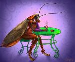  anthro arthropod arthropod_abdomen beverage blattodea cockroach coffee collar exoskeleton feelers female furniture insect invalid_tag looking_at_viewer realistic solo table tagme vera_(artist) 