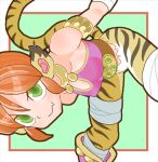  1girl animal_ears bandaged_leg bandages bare_shoulders body_fur bottomless breasts breath_of_fire breath_of_fire_ii closed_mouth covered_nipples fang fang_out green_eyes medium_breasts orange_hair rinpoo_chuan short_hair sicky_(pit-bull) smile solo striped_tail tail tiger_ears tiger_girl tiger_tail 