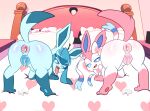  animal_genitalia animal_pussy anus ass_up bed bodily_fluids butt canine_genitalia canine_pussy cum cum_from_ass cum_from_pussy cum_in_ass cum_in_pussy cum_inside demichan duo eeveelution female feral furniture generation_4_pokemon generation_6_pokemon genital_fluids genitals glaceon hi_res looking_at_viewer nintendo on_bed open_mouth open_smile pillow pokemon pokemon_(species) presenting presenting_hindquarters pussy quadruped raised_tail smile smiling_at_viewer sylveon tail tongue tongue_out 