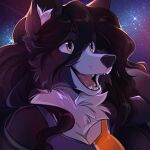  anthro border_collie canid canine canis collie dagger_leonelli domestic_dog female herding_dog mammal pastoral_dog sheepdog smile solo space star 