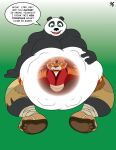  2022 50percentgrey abdominal_bulge anthro bear belly big_belly bottomwear clenched_teeth clothed clothing dialogue dreamworks duo fangs felid female footwear fur giant_panda hand_on_stomach hi_res internal kung_fu_panda male mammal master_po_ping master_tigress obese obese_anthro obese_male open_mouth overweight overweight_anthro overweight_male pantherine pants sandals shirtless shirtless_anthro shirtless_male shorts signature sitting smile soft_vore speech_bubble teeth text tiger topless topless_anthro topless_male topwear vore wide_eyed 
