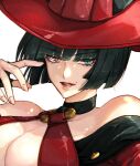  1girl aqua_eyes black_hair breasts ebi_pri_shrimp guilty_gear guilty_gear_xx hat i-no large_breasts looking_at_viewer medium_hair mole mole_above_mouth red_headwear tinted_eyewear witch_hat yellow_eyes 