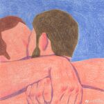  2boys absurdres arms_around_neck bara couple dagou_(yuzhou_fei_gou) faceless faceless_male from_behind highres kiss male_focus multiple_boys nude original short_hair sideburns traditional_media upper_body watercolor_pencil_(medium) yaoi 