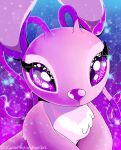  2023 alien angel_(lilo_and_stitch) antennae_(anatomy) antennae_markings chest_markings cutiepeyton digital_drawing_(artwork) digital_media_(artwork) disney experiment_(lilo_and_stitch) eyelashes female fur gradient_background lilo_and_stitch markings pink_body pink_fur purple_eyes purple_nose simple_background solo sparkles white_markings 