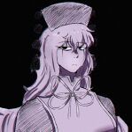  1girl black_background english_commentary expressionless greyscale hair_between_eyes junko_(touhou) long_hair monochrome otaeriaaoba phoenix_crown pom_pom_(clothes) sash simple_background solo tabard tears touhou upper_body very_long_hair 
