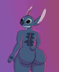  alien anthro back_markings big_butt black_eyes blue_body blue_fur butt digital_media_(artwork) disney experiment_(lilo_and_stitch) fur gradient_background hi_res koala lilo_and_stitch long_ears lovemet123_(lovemet_room) male mammal markings marsupial rear_view simple_background small_tail smile solo stitch_(lilo_and_stitch) tail vombatiform 