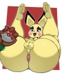  anthro balls big_butt blush butt cherryfox73 disembodied_hand duo fur generation_2_pokemon genitals huge_butt human male mammal nintendo nude open_mouth penis pichu pokeball pokemon pokemon_(species) rodent simple_background smile thick_thighs yellow_body yellow_fur 