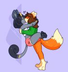  &lt;3 4_toes absurd_res alolan_form alolan_meowth anthro black_body black_fur bodily_fluids bottomwear brown_hair canid canine carrying_another carrying_partner clothing crop_top dante_(classilass) dreadlocks dripping drooling duo eyes_closed feet fox french_kissing fur girly grey_body grey_fur gym_bottomwear gym_clothing gym_shorts hair hi_res hotpants kissing legs_around_partner long_hair making_out male mammal nintendo orange_body orange_fur pokemon pokemon_(species) purple_background regional_form_(pokemon) romantic saliva saliva_drip saliva_string shirt shorts simple_background sweater tan_body tan_fur toes topwear turtleneck vinci_(itsmemtfo4) xing1 