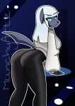  abby_(munchyartz) absol anthro blue_body blue_skin bottomwear butt clothing female generation_3_pokemon hair hi_res leggings legwear looking_at_viewer munchyartz nintendo pants pokemon pokemon_(species) presenting presenting_hindquarters simple_background solo supported_arm sweater tail topwear white_hair yoga_pants 