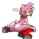  accessory amy_rose anthro big_breasts big_butt boots breasts butt clothing ellipsis eulipotyphlan female footwear fur genitals green_eyes hair_accessory hairband hedgehog hi_res looking_back magnum3000 mammal pink_body pink_fur pussy sega side_boob sitting solo sonic_the_hedgehog_(series) speech_bubble 