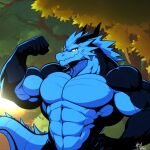  anthro digital_media_(artwork) dragon flinn_(vdl1) forest forest_background male muscular muscular_arms muscular_male nature nature_background nude_male plant smile solo solo_focus tree vdl1 