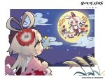  2girls alchemy_stars alice_(alchemy_stars) animal_ears chibi cloud cloudy_sky dantang_(alchemy_stars) fake_animal_ears from_side full_moon hair_ornament highres long_hair moon multiple_girls official_art sky sparkle white_hair 