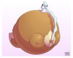  alcremie blue_body body_inflation brown_body cheek_bulge cream_(food) cream_inflation duo eevee elle_(eeveechub) fan_character female feral force_feeding forced generation_1_pokemon generation_8_pokemon happy hi_res hyper_inflation immobile incidental_(artist) inflation inflation_fetish nervous nintendo pokemon pokemon_(species) round_body smile stuffing weight_gain 